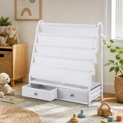 Kids Bookshelf Metal Storage Rack with Drawers Toy Organiser Display White