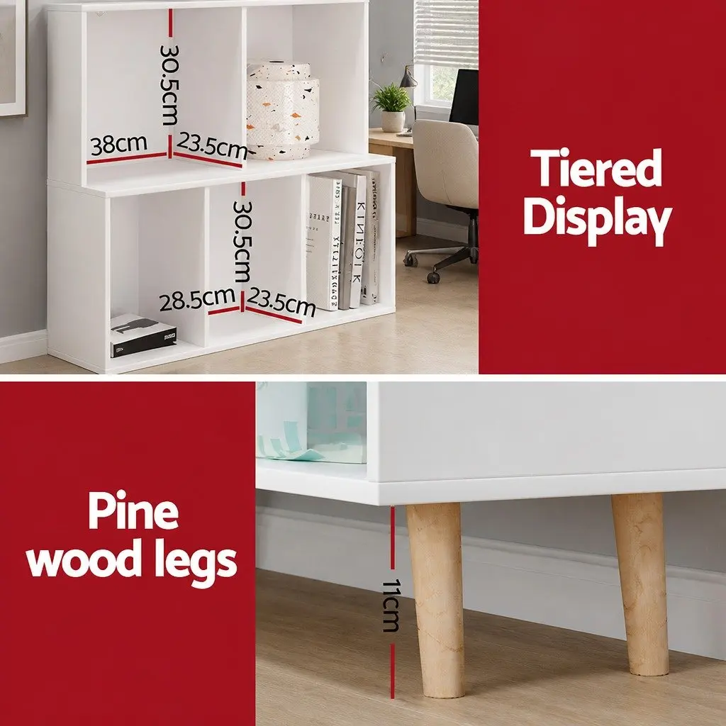 Bookshelf 3 Tier 10 Cube Storage Display Shelving Unit White Pine Wood Legs