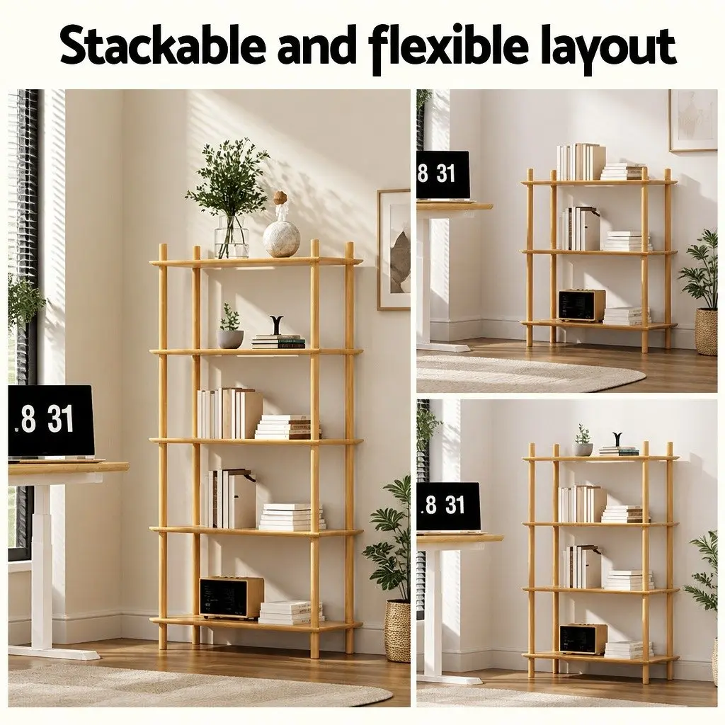 5 Tier Bookshelf Display Stand Storage Rack Shelves Pine Wood 80cm x 30cm x 150cm