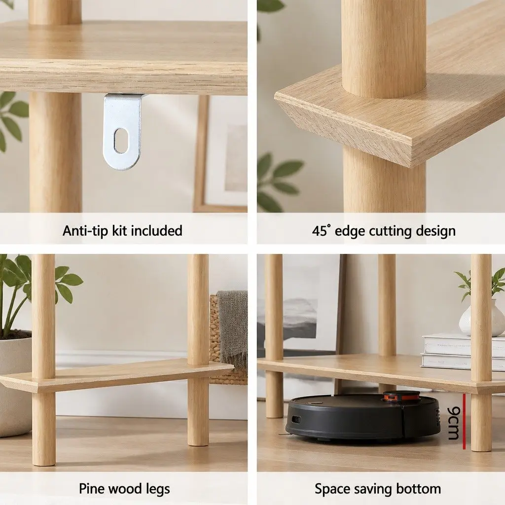 5 Tier Bookshelf Display Stand Storage Rack Shelves Pine Wood 80cm x 30cm x 150cm