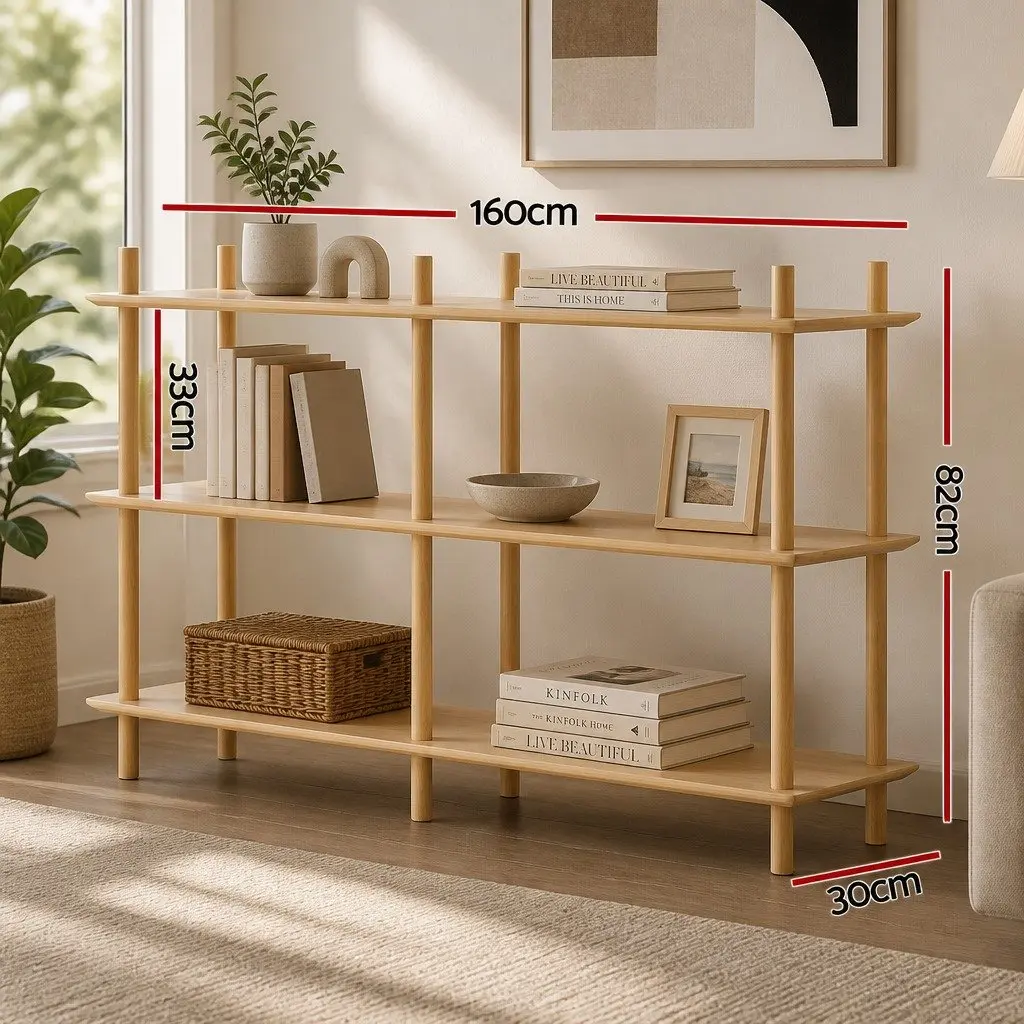 3-Tier Bookshelf Display Stand Storage Rack Wooden Shelves with Anti-Tip Kit