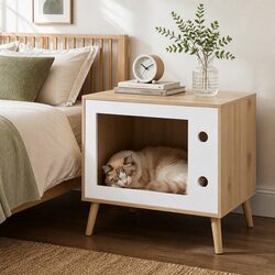 Friendly Bedside Table with Cat Nest for You and Your Pet