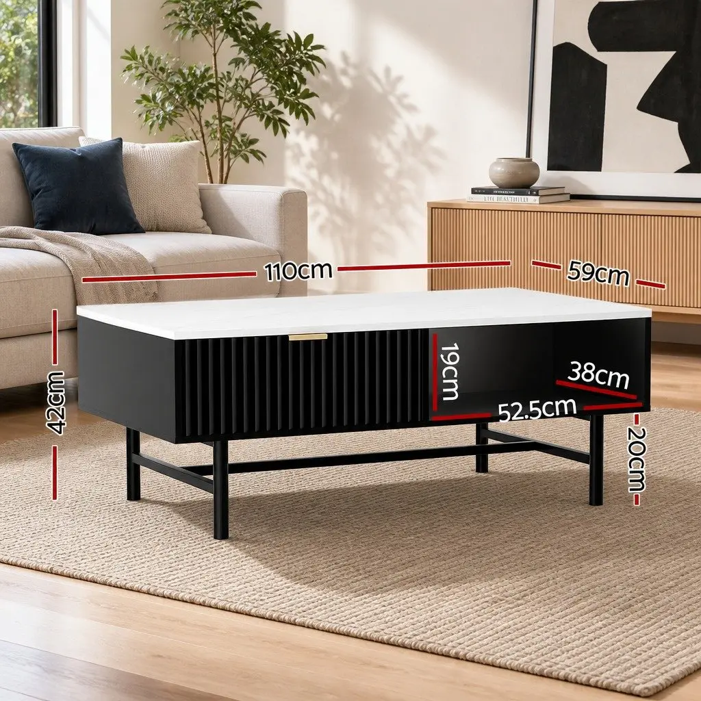 Coffee Table with Marble Top and Ample Storage Space