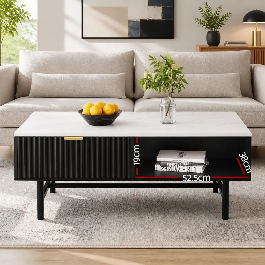 Coffee Table with Marble Top and Ample Storage Space