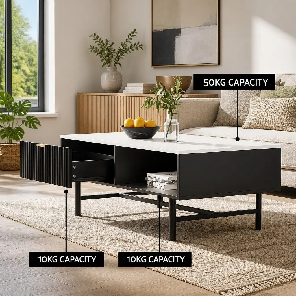 Coffee Table with Marble Top and Ample Storage Space