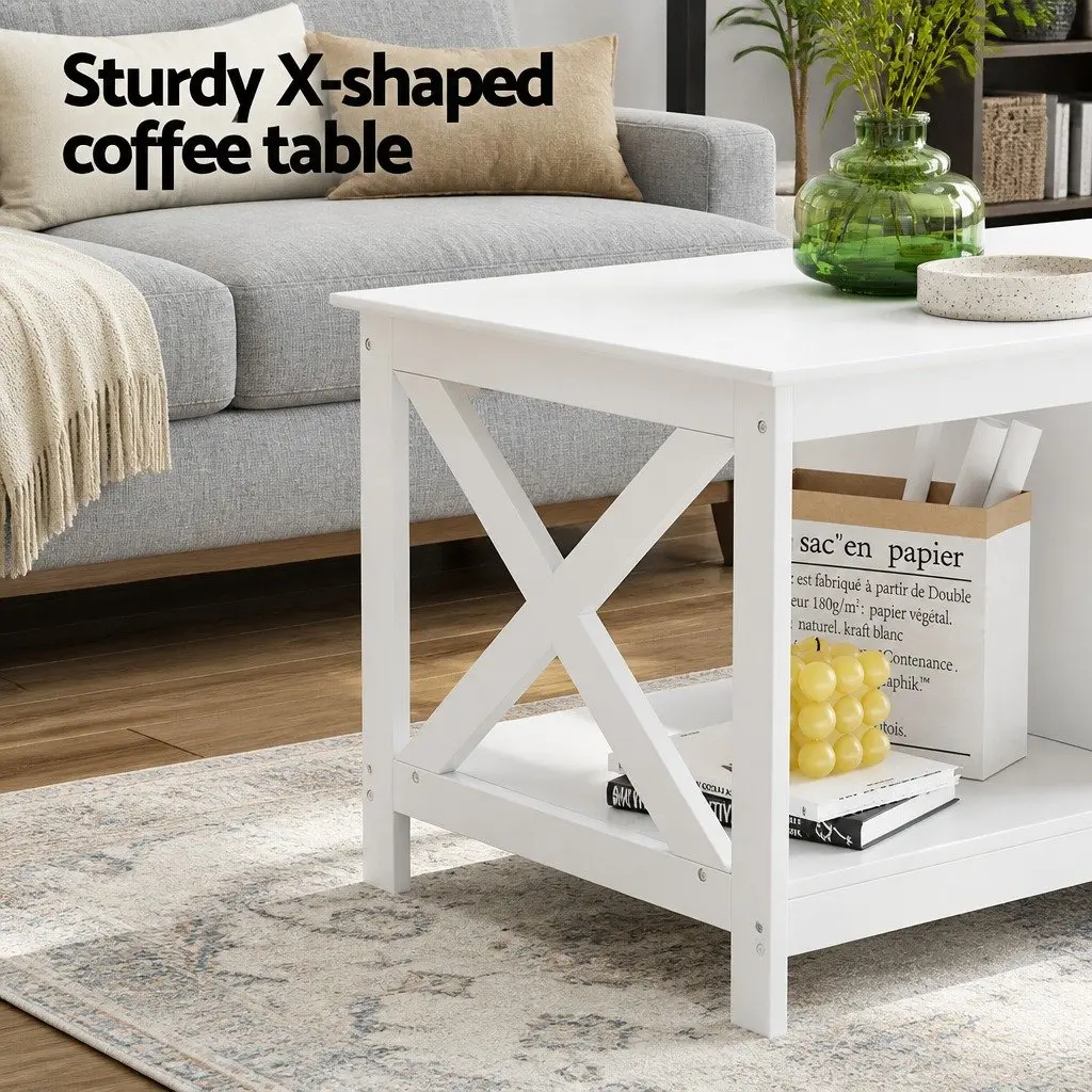 3-Tier Coffee Table Storage White Living Room Furniture Modern Design Shelves