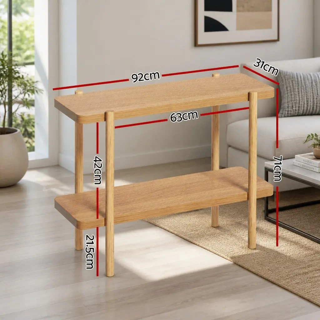 Console Table 2-Tier Display Storage 92CM Wood Grain Finish Oak Color