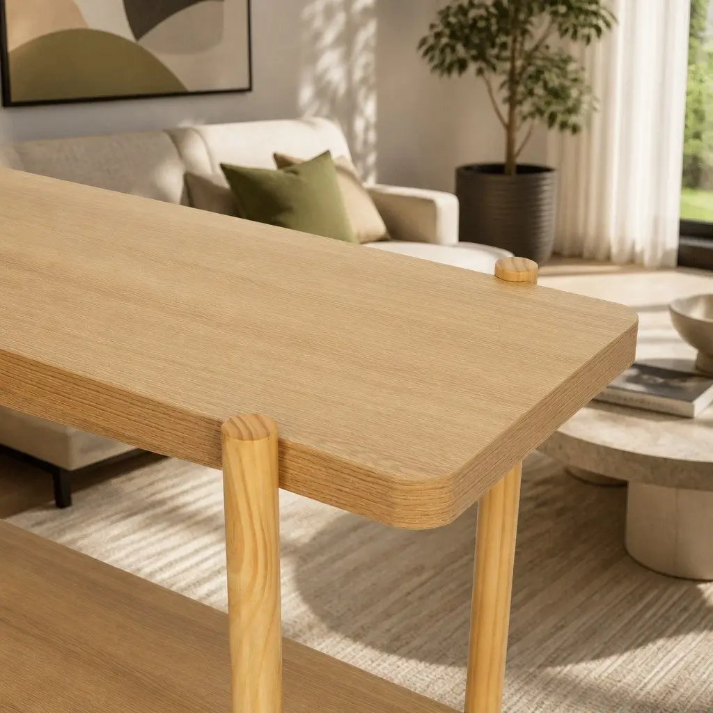 Console Table 2-Tier Display Storage 92CM Wood Grain Finish Oak Color