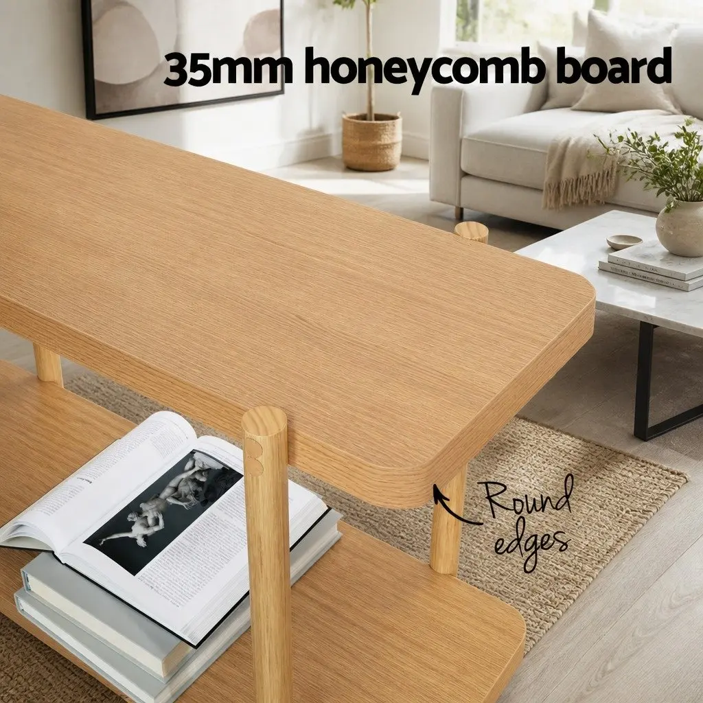 Console Table 2-Tier Display Storage 92CM Wood Grain Finish Oak Color