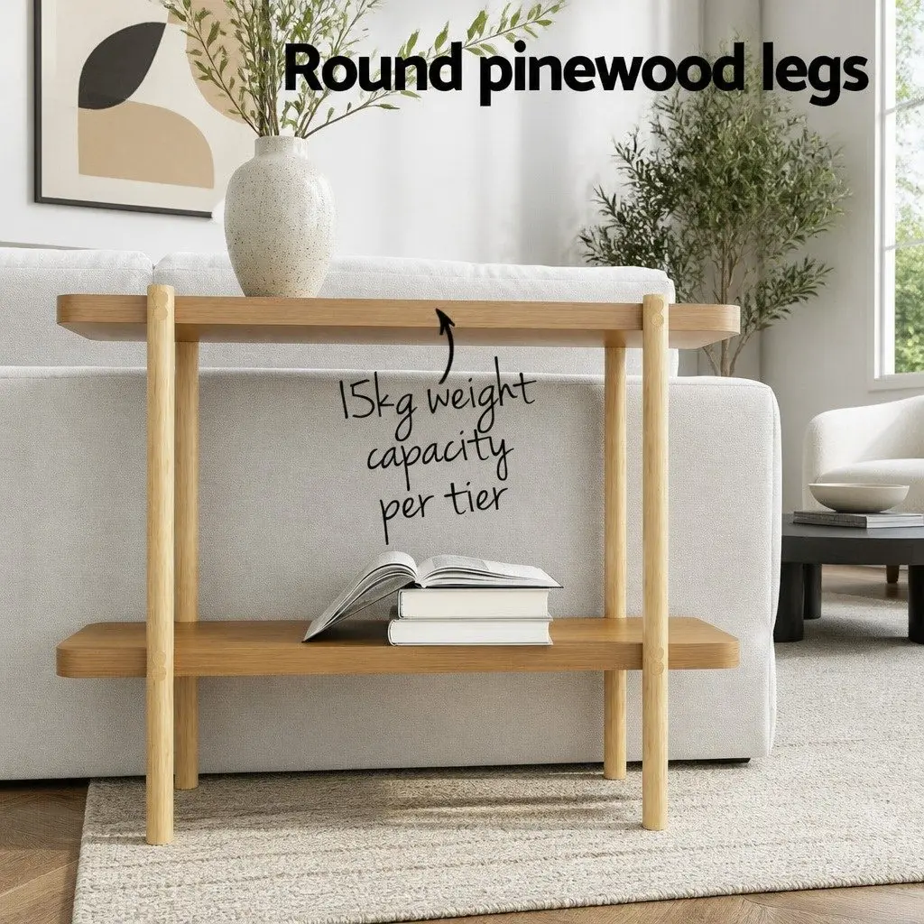 Console Table 2-Tier Display Storage 92CM Wood Grain Finish Oak Color