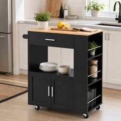 Kitchen Island Trolley Rolling Serving Cart Storage Drawer Cabinet Spice Rack