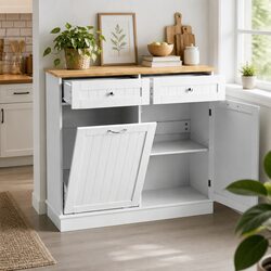White Buffet Sideboard Cabinet Tilt Out Bin Holder Kitchen Storage Cupboard