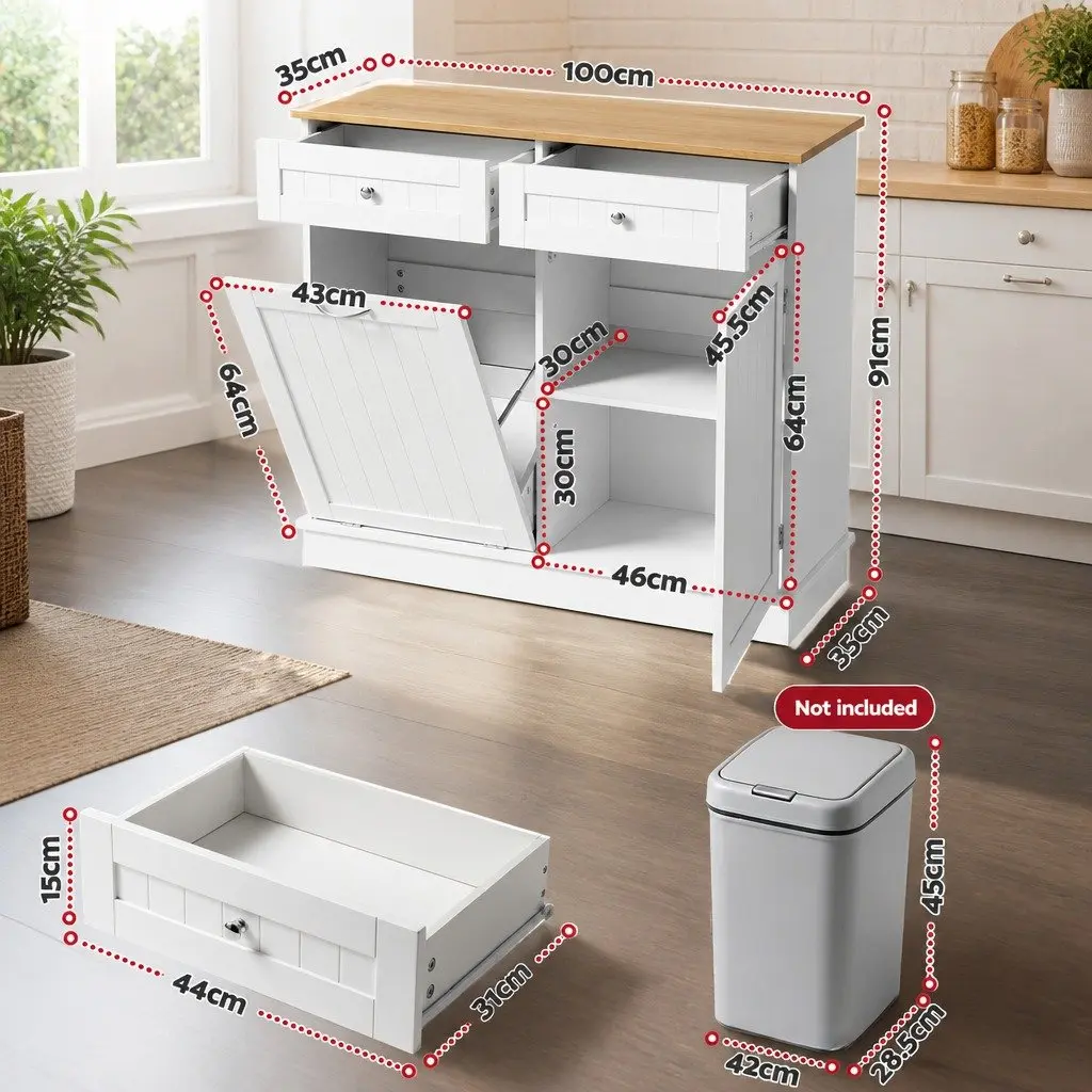 White Buffet Sideboard Cabinet Tilt Out Bin Holder Kitchen Storage Cupboard