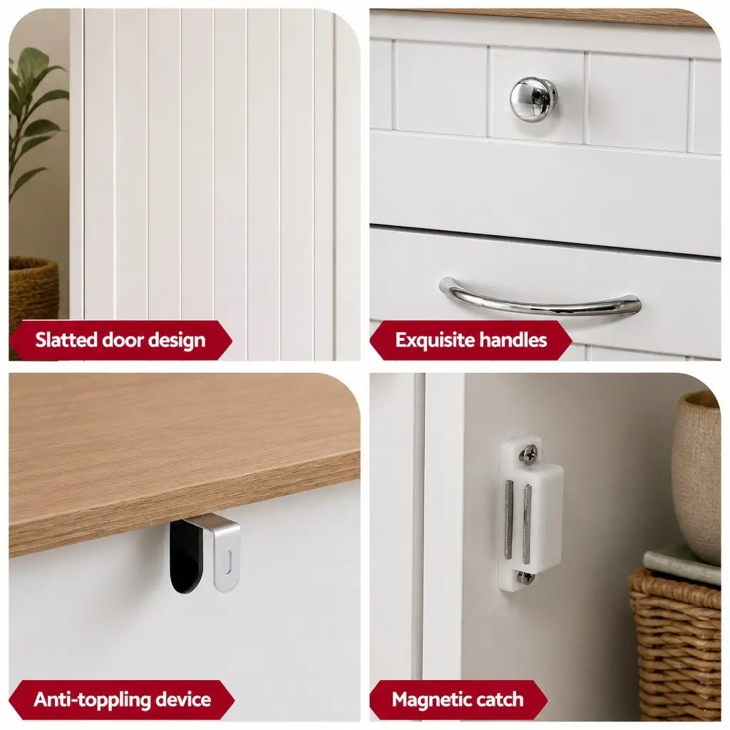 White Buffet Sideboard Cabinet Tilt Out Bin Holder Kitchen Storage Cupboard