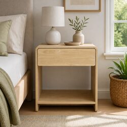Bedside Table with Drawer Open Shelf Storage Bedroom Nightstand Furniture