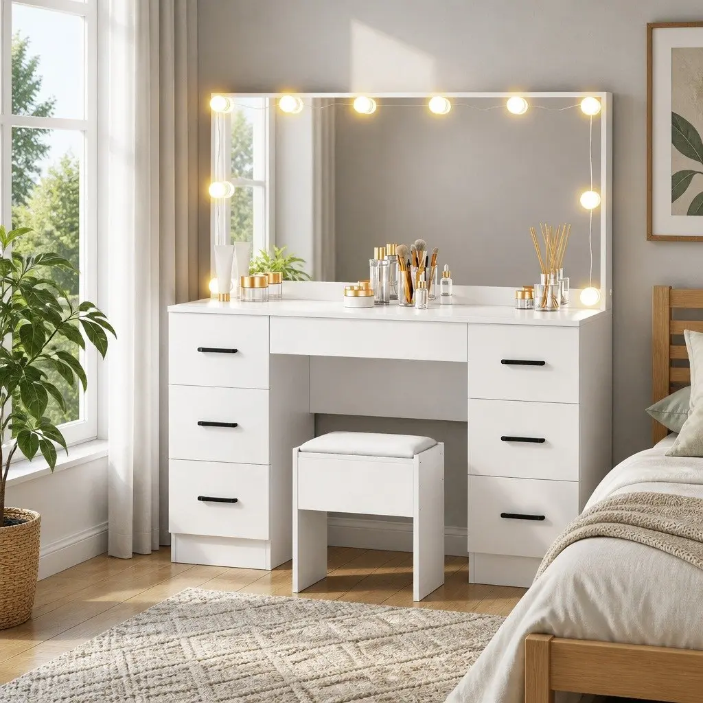Dressing Table Set with LED Mirror and Stool