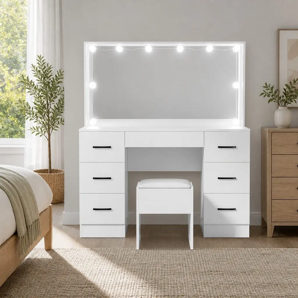 Dressing Table Set with LED Mirror and Stool