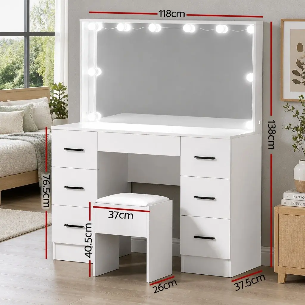 Dressing Table Set with LED Mirror and Stool