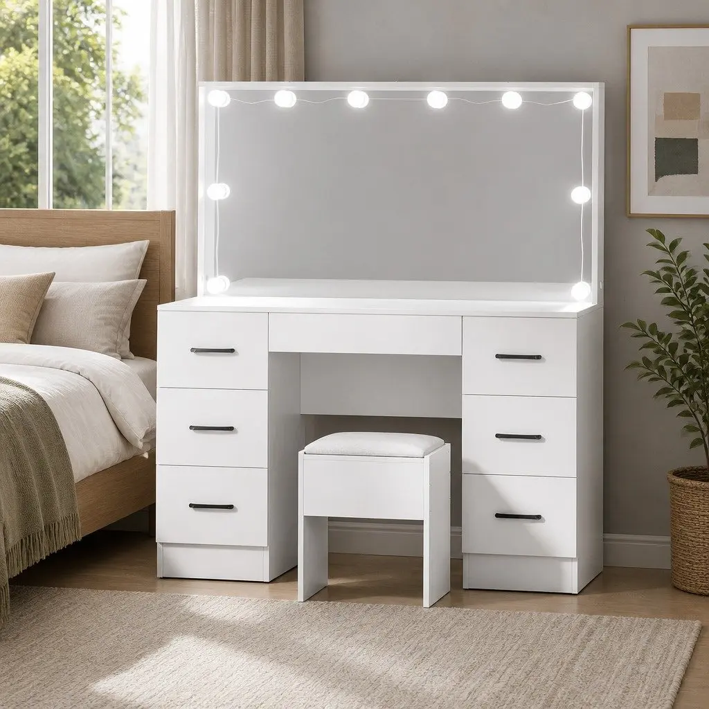 Dressing Table Set with LED Mirror and Stool