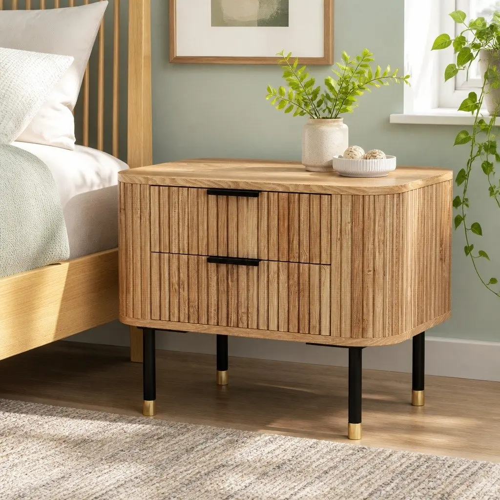 Bedside Table 2 Drawers Storage Wood Pine 56cm W x 42cm D x 45.5cm H