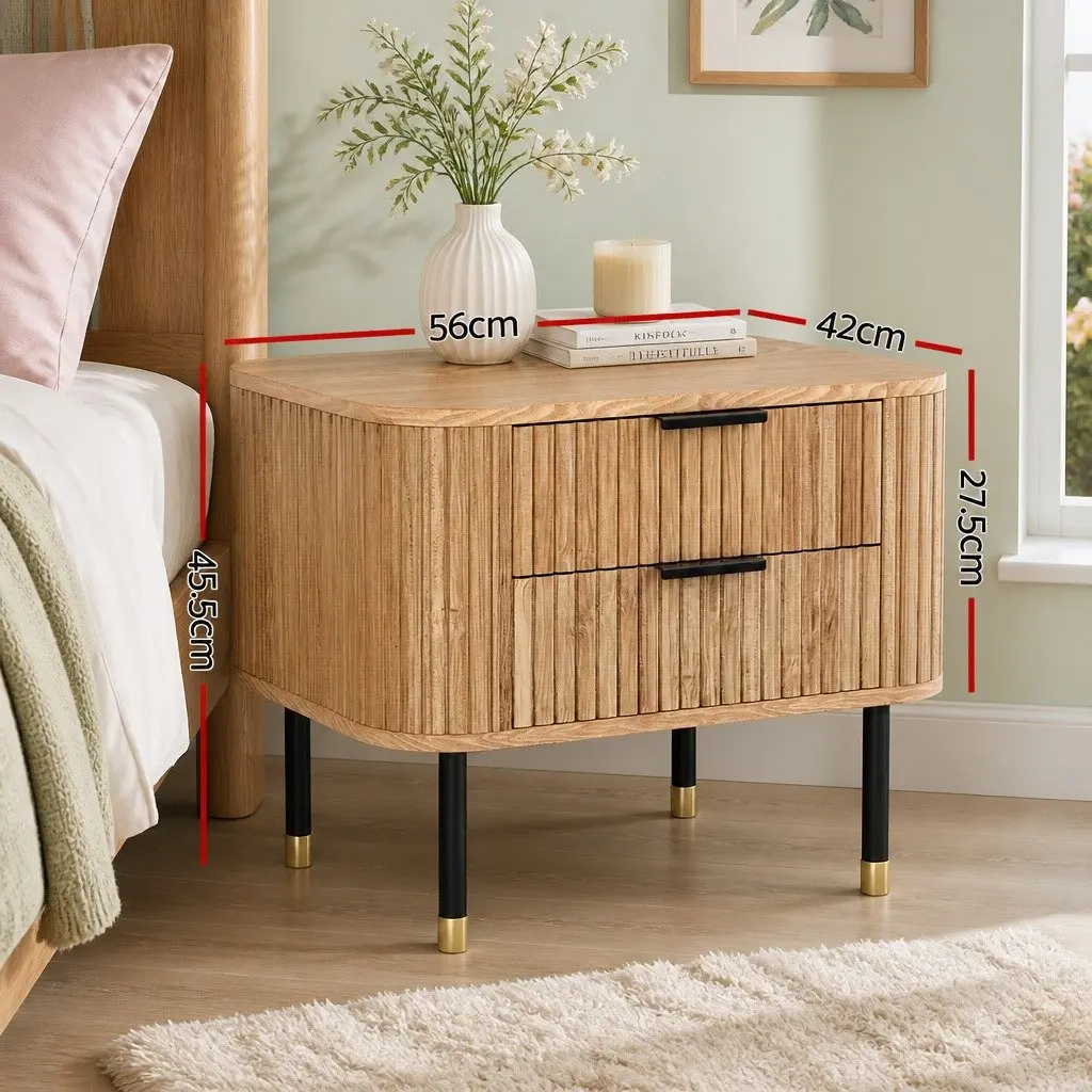 Bedside Table 2 Drawers Storage Wood Pine 56cm W x 42cm D x 45.5cm H