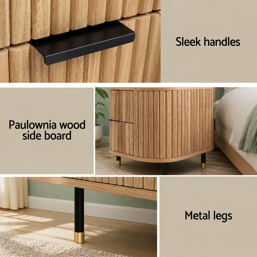 Bedside Table 2 Drawers Storage Wood Pine 56cm W x 42cm D x 45.5cm H
