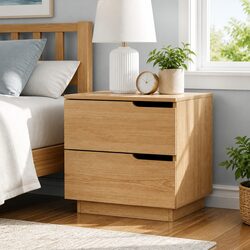 Bedside Table 2 Drawers Nightstand Pine Wood Effect Storage Cabinet Bedroom