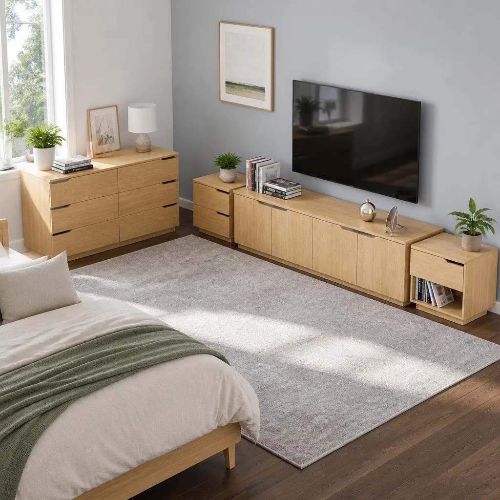 Bedside Table Pine Wood Effect 2 Drawers 48cm W x 40cm D x 48.5cm H