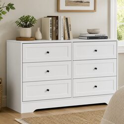 White Chest of Drawers with 6 Storage Drawers Bedroom Dresser Furniture Unit