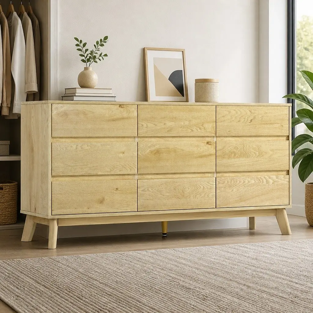 Pine Tallboy Dresser Cabinet Chest of Drawers 9 Drawer Bedroom Storage Furniture