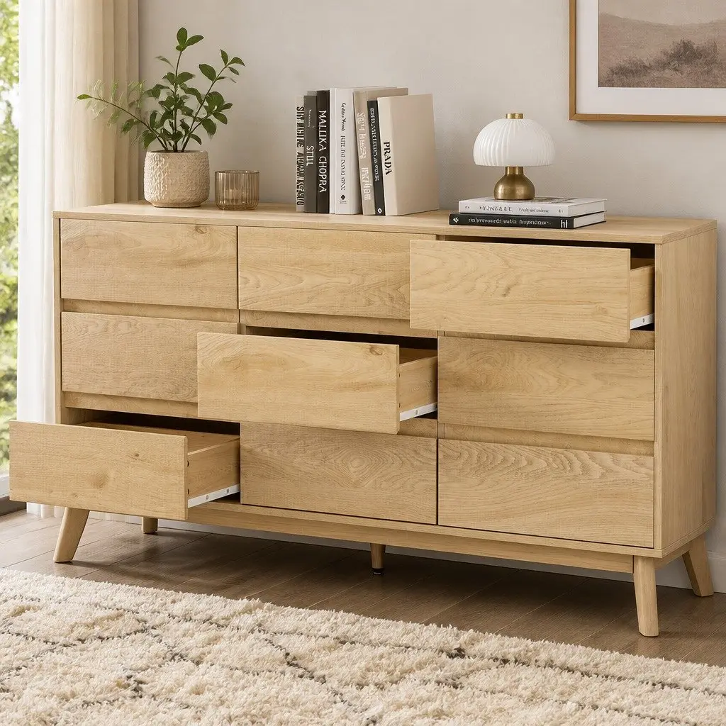 Pine Tallboy Dresser Cabinet Chest of Drawers 9 Drawer Bedroom Storage Furniture