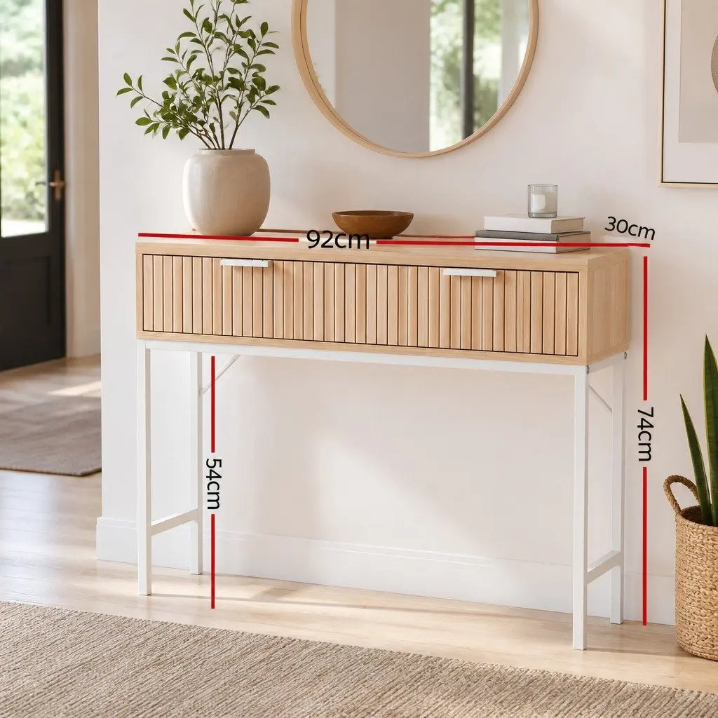 Console Table with 2 Drawers 92cm Pine Hallway Entry Storage Desk