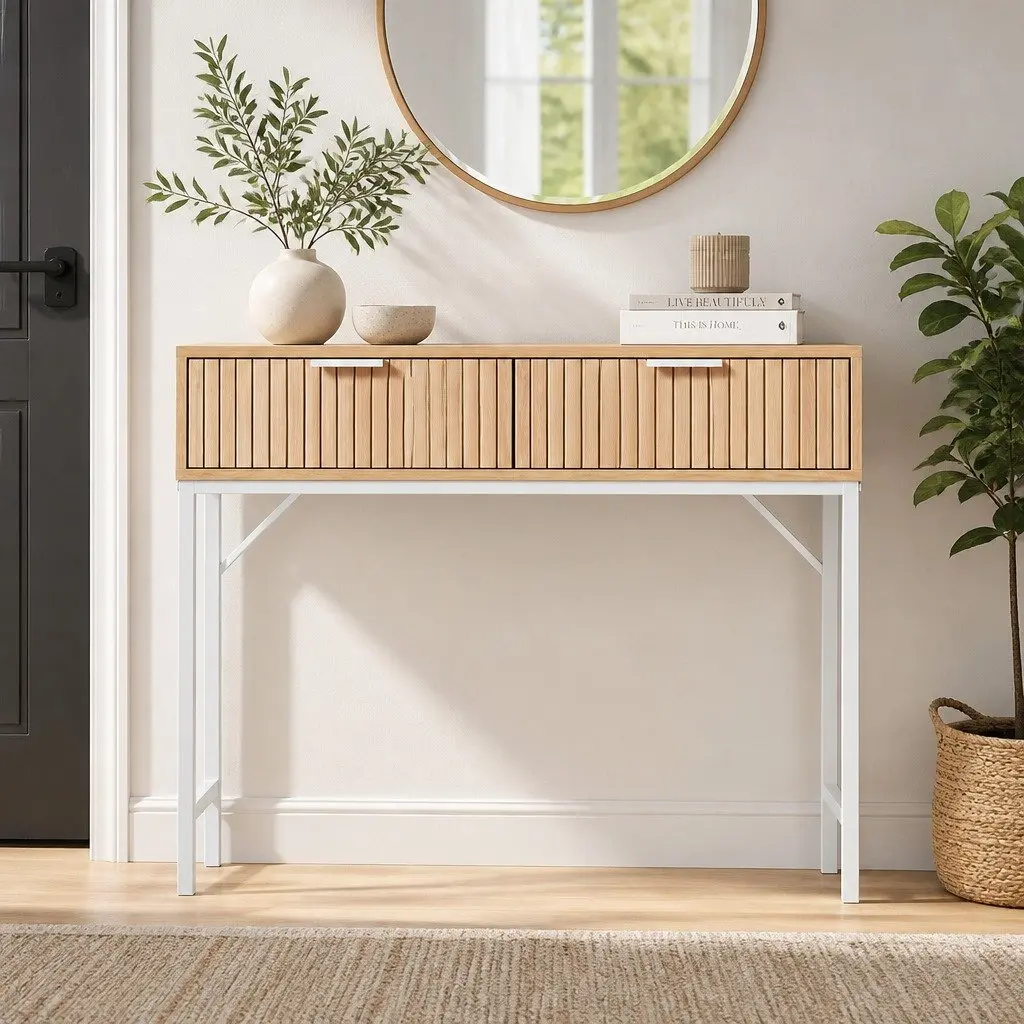 Console Table with 2 Drawers 92cm Pine Hallway Entry Storage Desk