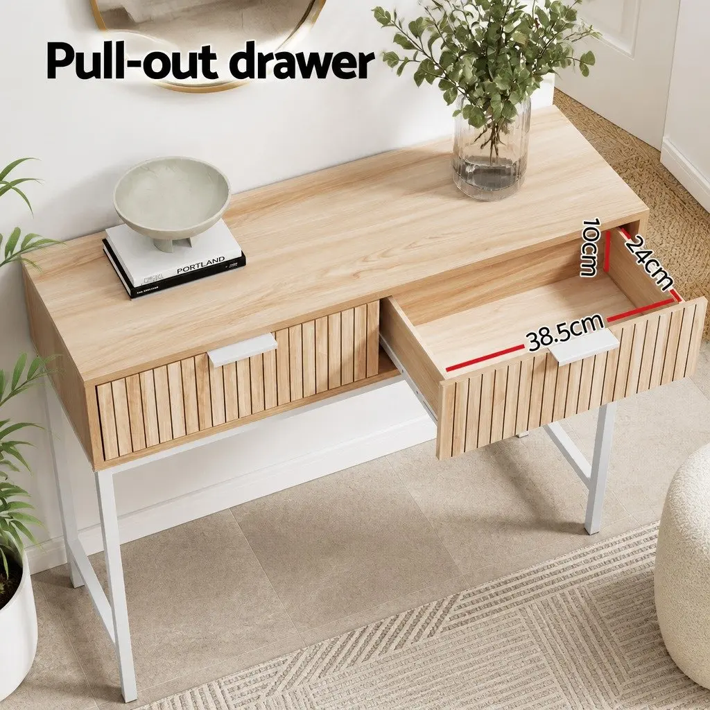 Console Table with 2 Drawers 92cm Pine Hallway Entry Storage Desk