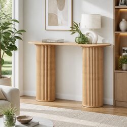 Console Table Oval 115CM Modern Living Room Side Table with Fluted Base