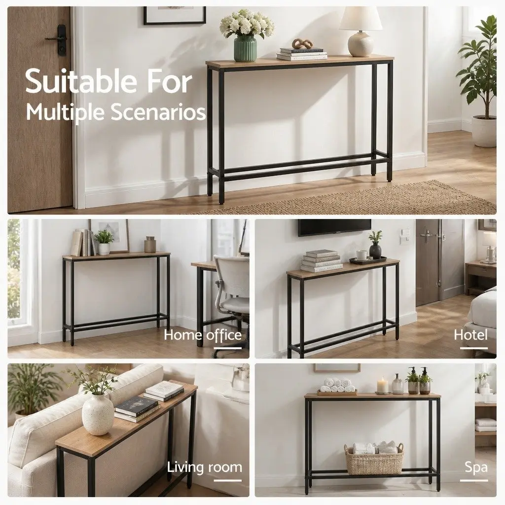 Console Table Charging Station Wood Top 100cm Width 15cm Depth 80cm Height