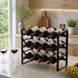 3-Tier Wine Rack Metal Freestanding 12 Bottles Modular Countertop Display Shelf