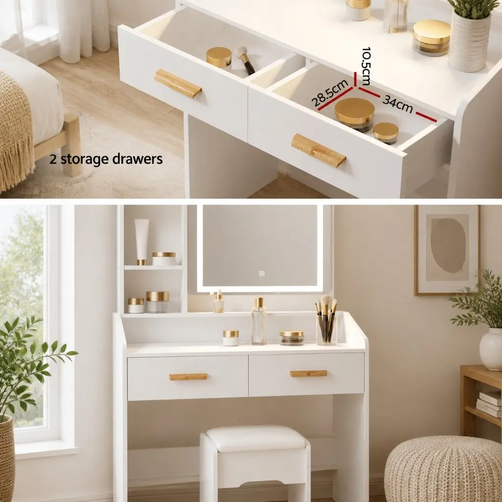 Dressing Table Set with Stool LED Hollywood Mirror White Makeup Vanity Desk