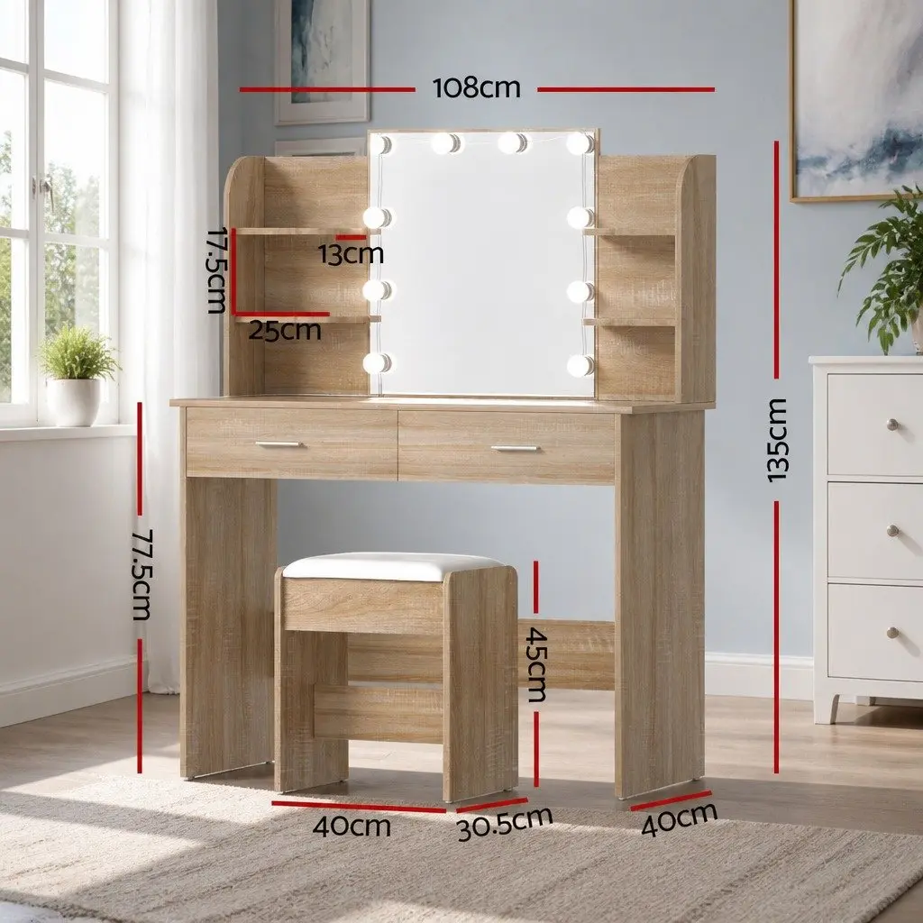 Dressing Table Set Hollywood Style with LED Bulbs 108cm x 40cm x 135cm