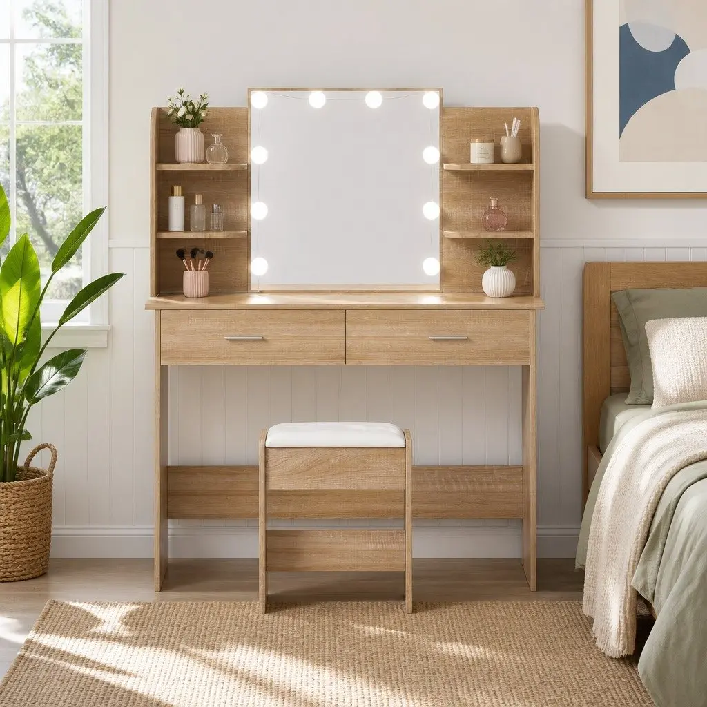 Dressing Table Set Hollywood Style with LED Bulbs 108cm x 40cm x 135cm