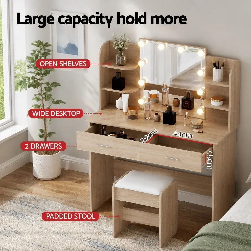 Dressing Table Set Hollywood Style with LED Bulbs 108cm x 40cm x 135cm