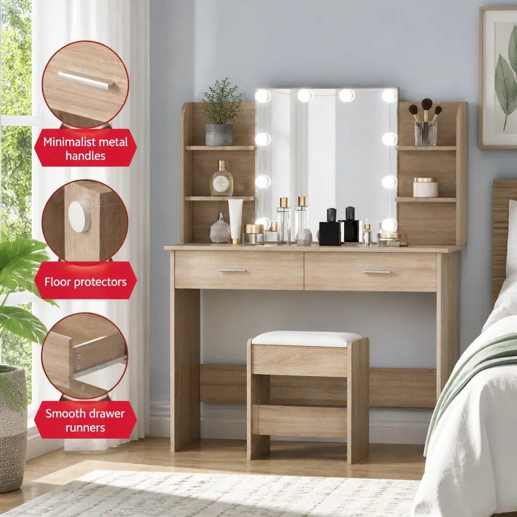 Dressing Table Set Hollywood Style with LED Bulbs 108cm x 40cm x 135cm