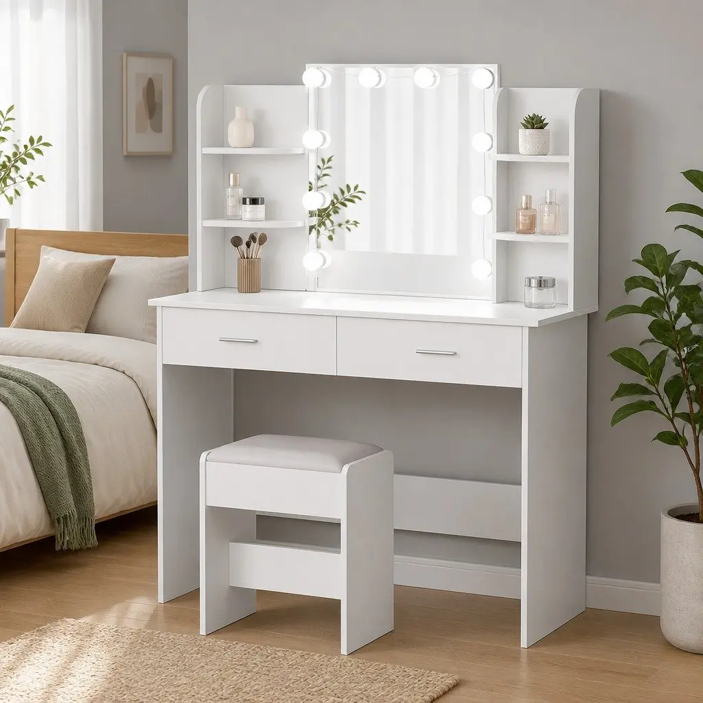 Dressing Table with LED Mirror for Easy Grooming