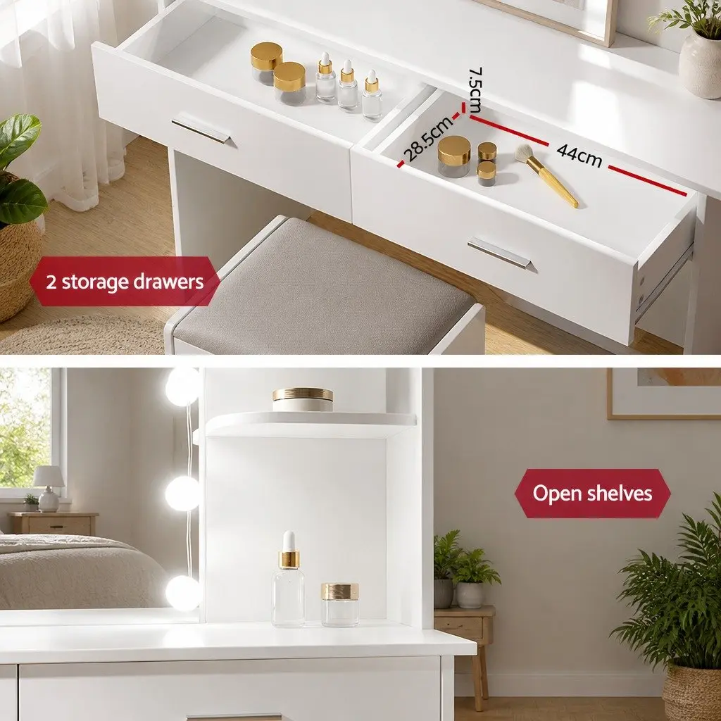 Dressing Table Set LED Mirror White Makeup Vanity Desk with Stool