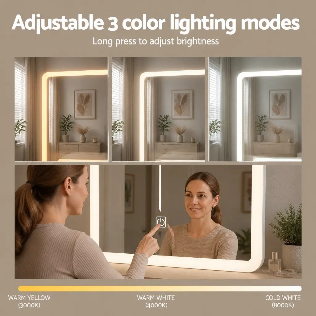 Dressing Table Vanity Desk Set with LED Lights White 80cm W x 36cm D x 131cm H