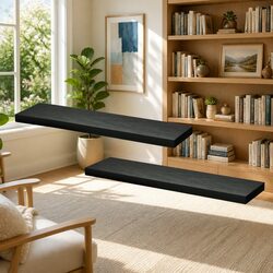 Floating Wall Shelf Set of 2 Black 90CM Storage Display Organiser Modern Design