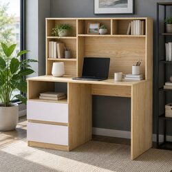 Computer Desk Office Study Table with Shelves Drawers Storage Cabinet White