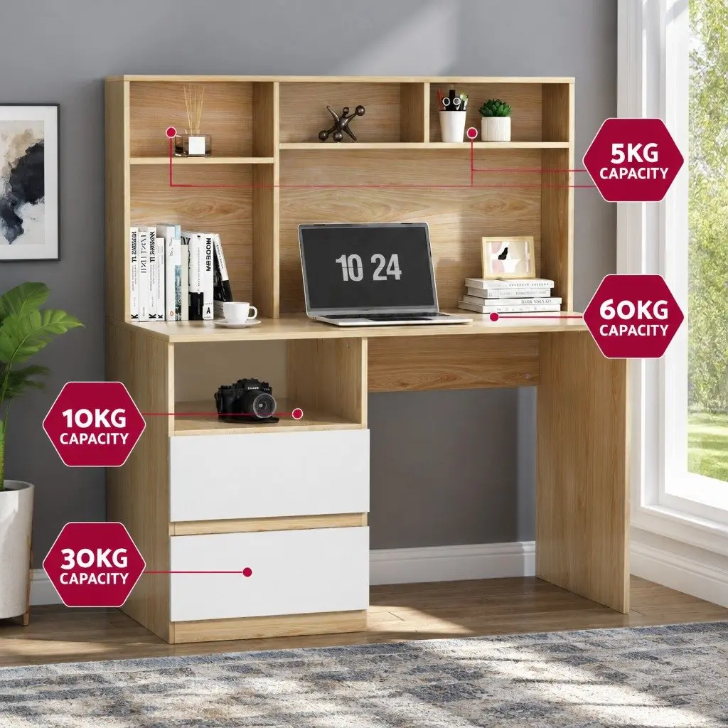 Computer Desk Office Study Table with Shelves Drawers Storage Cabinet White