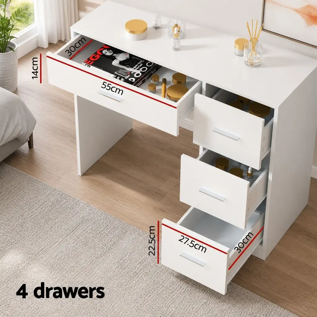 White Makeup Vanity Set with LED Mirror and Stool 89cm x 40cm x 136cm
