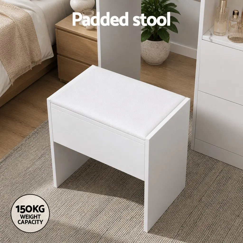 White Makeup Vanity Set with LED Mirror and Stool 89cm x 40cm x 136cm